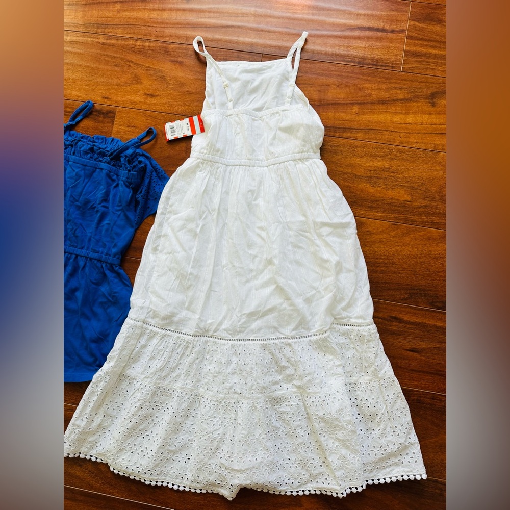 Cat & Jack Bundle White Eyelet Maxi Dress with Blue Ruffle Romper - Picture 2 of 11